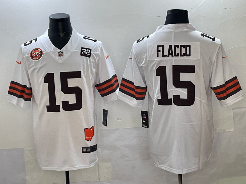Men 2025 Cleveland Browns 15 Flacco white Nike Limited NFL Jersey 004